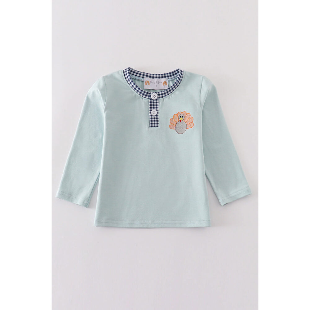 Green turkey embroidery boy top